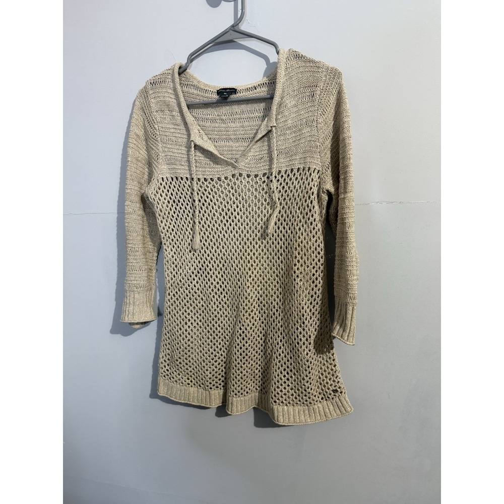 Eddie Bauer Women's Open Knit Popover Sweater Beige‎ Linen & Cotton NWOT Size M